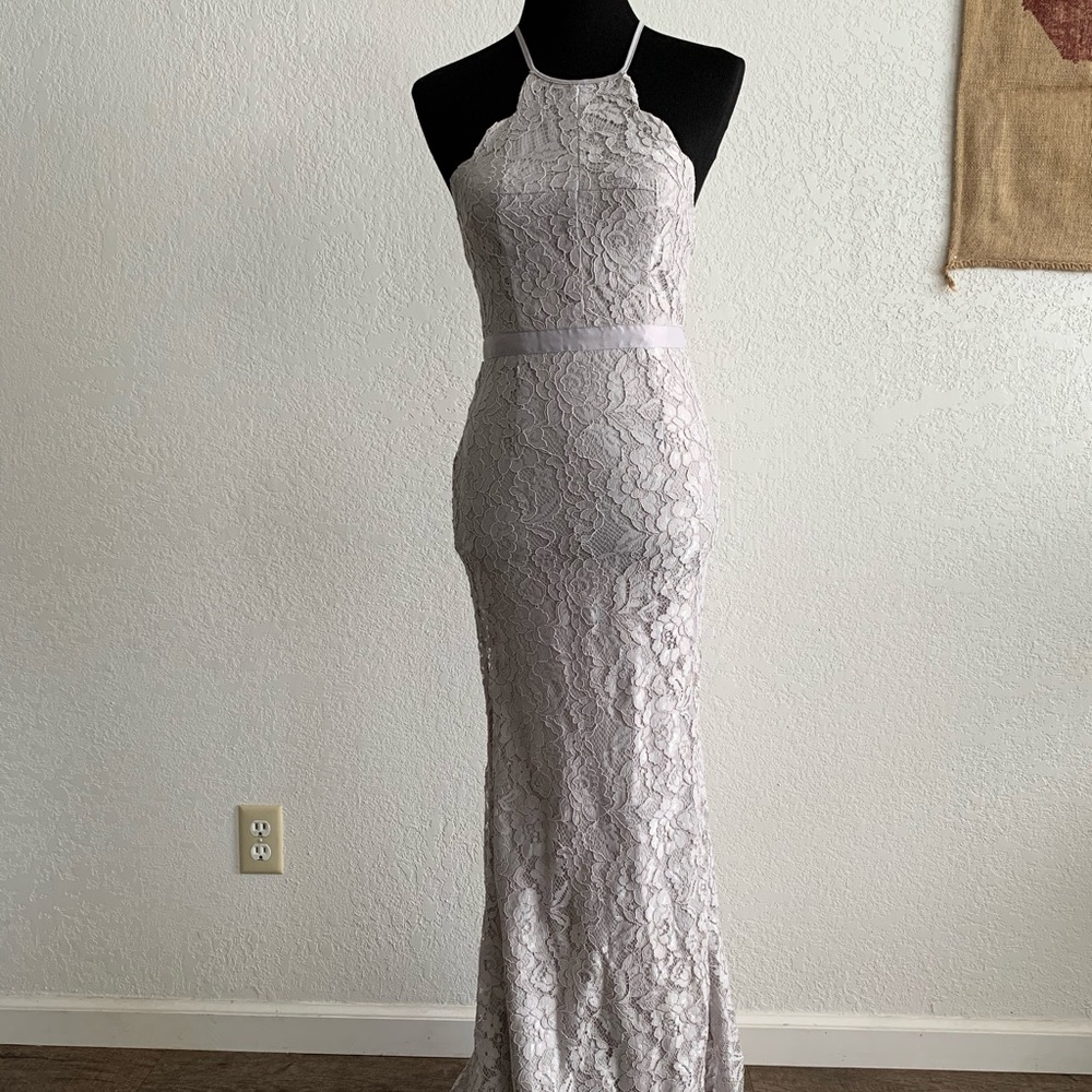 Dusty Grey/Baby Blue Lace Wedding Dress